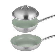 EDELKOCHEN 全新Easy Prism 三層不鏽鋼IH平底鍋D組, 綠色, 1套