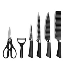 德國黑鋼冰點刀具 不鏽鋼材質 不沾塗層, 廚師刀 + 切片刀 + 瓜果刀 + 水果刀 + 削皮刀 + 剪刀, 1組