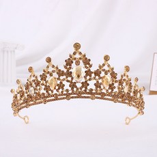 LUNA GLAM 自助婚紗 水滴花朵金色皇冠 H025, 香檳色, 1個