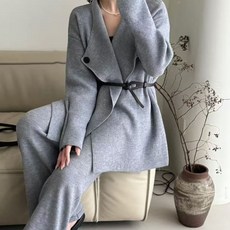 Paperments 寬翻領腰帶針織外套套裝 12578