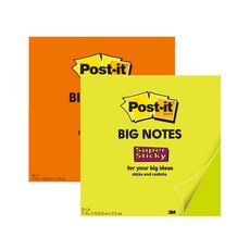3M Post-it 粘性條便利貼套組 2 x 30p 27.9 x 27.9cm, 1套, 霓虹綠、霓虹橙