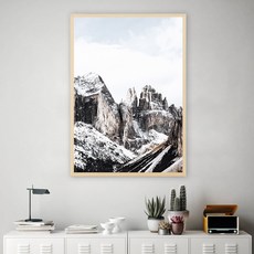 Marvel In Home 白色山脈B 海報 + 原木畫框組, 米色