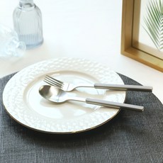 Bogen Armand 緞面甜點匙 + 叉子組, 灰色, 甜點匙 + 甜點叉, 1套