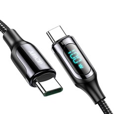 JUPAZIP LED顯示 100w C-to-C 高速充電線, 2m, 黑色, 1個