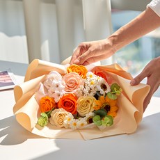 메종드플로레 비누꽃 시들지 않는 사랑스러운 기념일 졸업식 생일 꽃다발 + 쇼핑백, 샤이오렌지, 1개