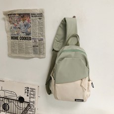 休閒拼色斜背包, 綠色