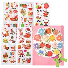 大花束捲軸信紙 + 聖誕長形裝飾貼紙 5入組, 隨機出貨, 1套