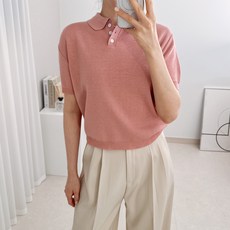 라미르 여성용 베이직 카라 넥 반팔 니트