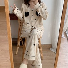 The Grand 孕婦蝴蝶結圓點睡衣上下套裝