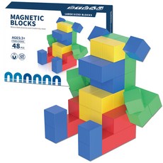 OZ TOY 磁吸建築方塊積木 不透明 cfd01 48p, 混合顏色, 1個