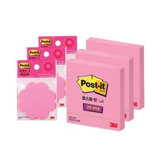 3M Post-it 強力黏著便利貼 654 3入 + 花朵造型便利貼 3入 套組, 螢光粉, 1套