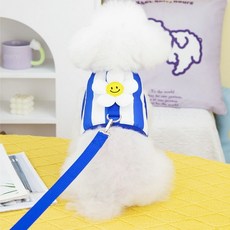 Coco studio 寵物Coco微笑小花項圈胸背帶, 藍色, 1個