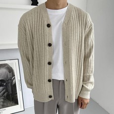 Meosidda 男款 厚實 坑條圖案 類羊絨 針織開襟衫