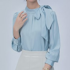 peilit 女款肩部蝴蝶結點綴抓皺領口上衣