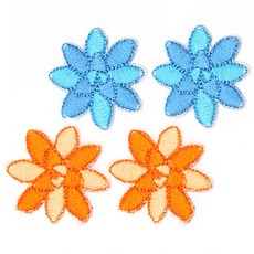 열접착식 플라워 와펜 2종 x 2p 세트, 블루, 오렌지, 1세트