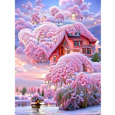 Alode 華麗房屋溫馨圖畫鑽石畫 DIY 工具組 圓形 30 x 40 cm, NO 04(隨機出貨), 1套