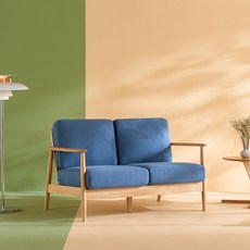 리바트 네오 뉴탐 패브릭 2인용 소파 방문설치, 내추럴(목대), 딥블루(패브릭)