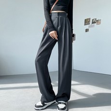 Elsso 女款休閒細褶口袋後鬆緊帶直筒版型大尺碼長版西裝褲