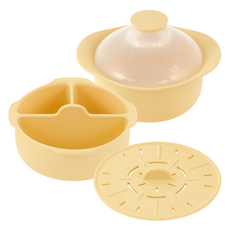 Firgi 嬰幼兒雙層保濕蒸鍋組 奶油黃, 1組, 蒸籠+蒸籠+隔板, 黃油黃