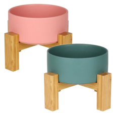 meongzi 2層陶瓷餵食碗組 2入 S號, 翠綠、粉紅色, 1套