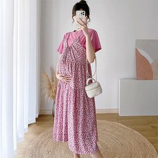 임산부 셔링 슈가 플라워 뷔스티에 롱 원피스