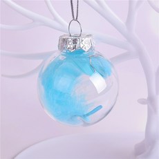 정월나나 크리스마스 트리장식 걸이 오너먼트 깃털 투명 볼, 블루, 1개