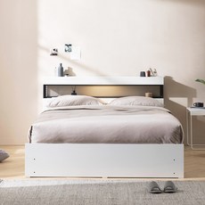 파로마 더스틴 LED 수납침대 프레임 + 본넬 매트리스 세트 방문설치, 화이트