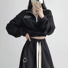 PEONIST 翻領短版半拉鍊束口褲套裝