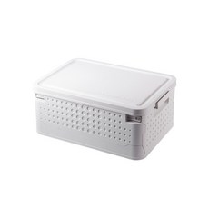 사과숲 심플 접이식 스토리지 플라스틱 리빙박스 숏, 화이트, 1개