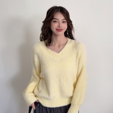 TheSirup 女款短版馬海毛V領針織衫