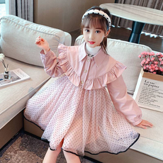 Orange Damul女童款圓點雪紡拼色荷葉邊鈕扣大衣