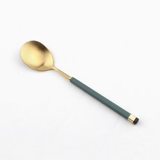 Bogen 兒童方形雙色餐具湯匙, 1個, 金色 + 橄欖色, 單品