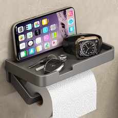 Sheriel 浴室免鑽孔黏貼式簡易衛生紙架 斜角型, 灰色, 1個