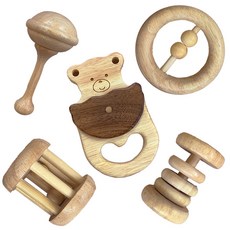 木製響鈴玩具5件組, 天然色