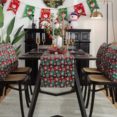 소니오 크리스마스 체크 테이블 러너, 01 그린스노우, 1개, 140 x 33 cm