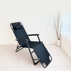 오브민 접이식 리클라이너 침대의자 + 헤드쿠션 세트, 블랙