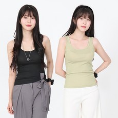 엘쏘 여성용 라운드넥 골지 나시 민소매 티셔츠 2종 세트