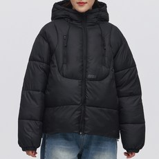 Elsso 女款高領寬鬆連帽厚實蓬鬆中長款羽絨外套