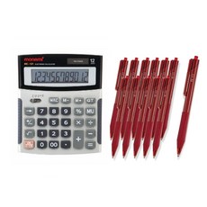 모나미 계산기 MC-101 + 볼펜 FX153 1.0mm 12p, 레드, 1개