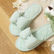 EVER HOUSE 蝴蝶結圓點絎縫室內三層拖鞋, 藍色, 1個