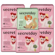secretday Love蝶翼型衛生棉 中(24.5cm) 16片入 5包+小(21cm) 18片入, 1組