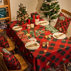 PDS家居裝飾 聖誕年末氛圍感樹木印花桌布, 1個, 85 x 85 cm, 紅色