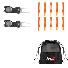 NAYASTYLE 高爾夫果嶺叉修補器 GFYP-39-4 2入 + PE 高爾夫長球釘 169-6PU 10入 + 收納袋套組, 混合色