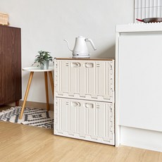 前開式模組化廚房收納箱 2層 + MDF頂板 套組, 1套, 象牙白(廚房收納箱)