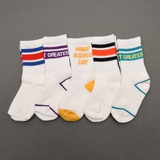 右腳左腳 兒童用 Good Day 白色長筒襪 5件組