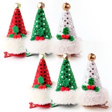 PARTYHAE 可愛的聖誕老人帽子髮夾 3件組, 紅色+綠色+白色, 2組