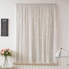 自黏式蕾絲遮光窗簾 星星款, 米色