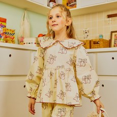 minidou 女童粉紅蝴蝶結長袖上衣