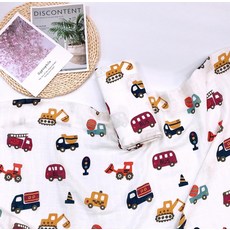 LuxuryBaby 嬰幼兒雙層竹纖維紗布毯, 工程車