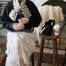 뜨개사계절 대바늘 체커보드 목도리 뜨개실 4p 뜨개질 DIY 패키지, 1세트, 화이트 + 그레이